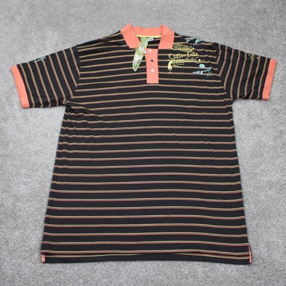 Artful Dodger Cutter Lads Polo Shirt NWT Mens 3XL Black/Orange Graphic Print S/S - Picture 1 of 16
